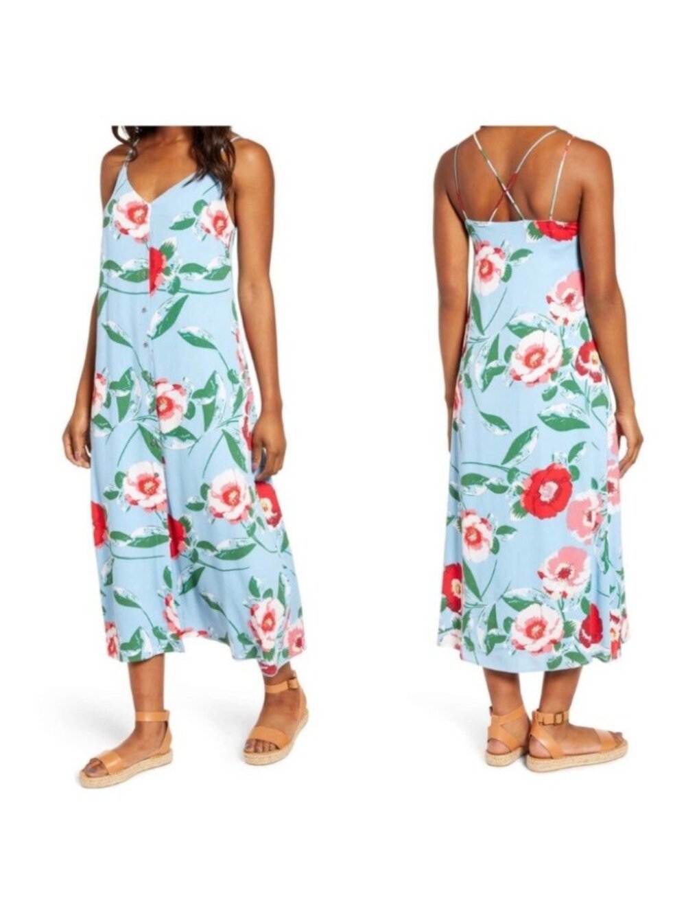 Gibson Women's Dress S Blue Midi V-neck Strappy Sundress The Motherchic Al Fresc